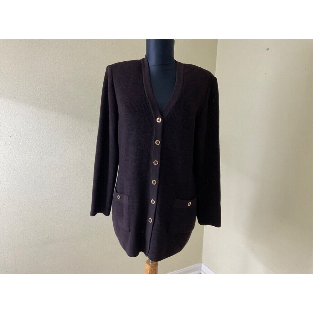 VTG. ST. JOHN SPORT Cardigan women XP Santana Knit Button Pockets  Black